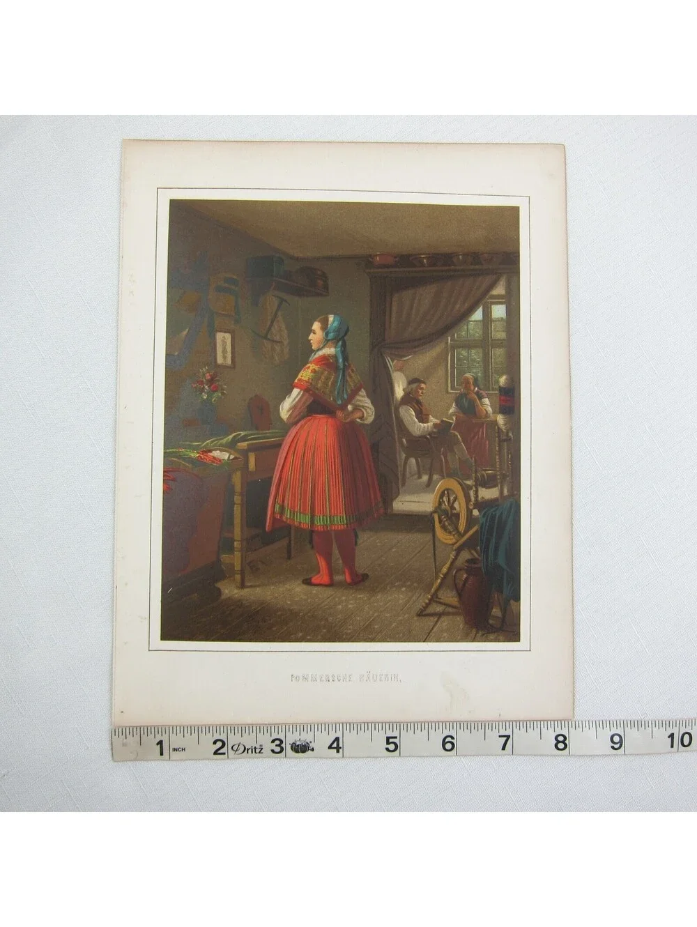 Antique 1862 Color Lithograph Peasant Woman German Pyritz Weizacker Costume RARE